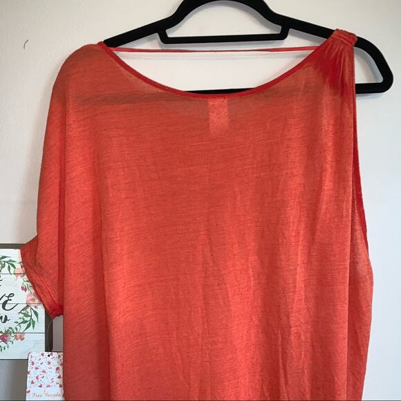 Free People Red/Orange Linen Blend 1 Shoulder Loose Lightweight Top  Small - Picture 10 of 10